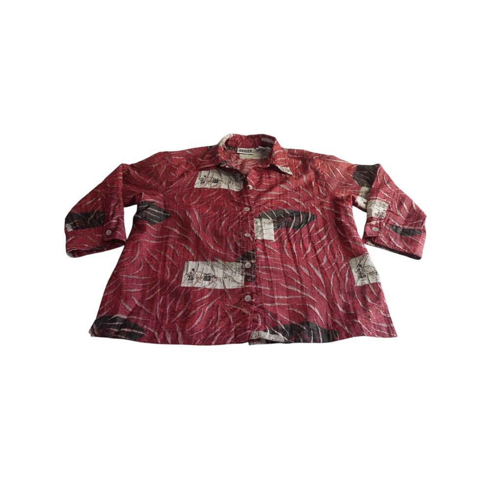 Chico’s Design Red Abstract Burnout Button Shirt Jacket Size 0 Art Teacher EUC